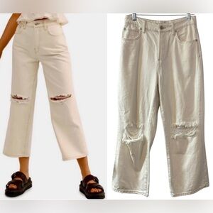 We The Free Ranger Wide Leg Jean Distressed Cropped button fly womens 29 cream